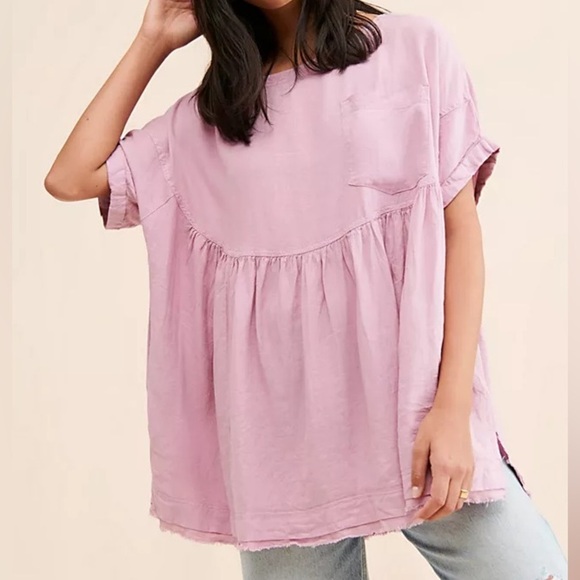 Free People Tops - We The Free Moon City Top Oversized Linen Blend Tee in Lilac (XS)
